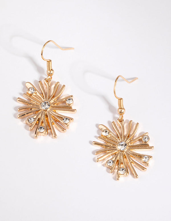 Gold Sun Burst Drop Earrings