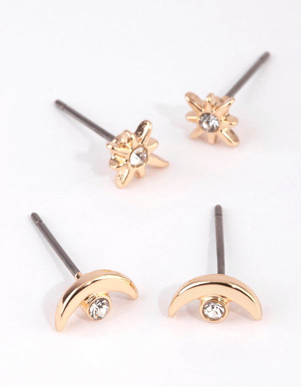 Gold Moon and Star 2-Pack Earrings