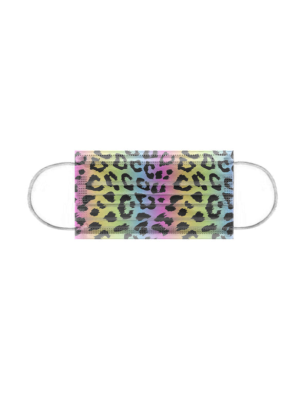 10 Pack Single Use Disposable Rainbow Leopard Print Face Mask