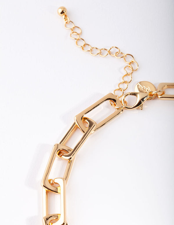 Real Gold Plated Large Rectangle Link Chain Necklace