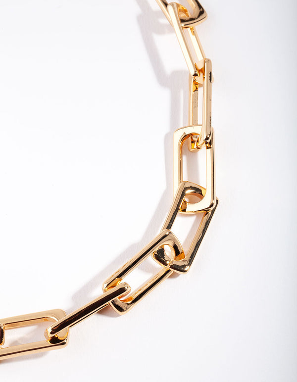 Real Gold Plated Large Rectangle Link Chain Necklace