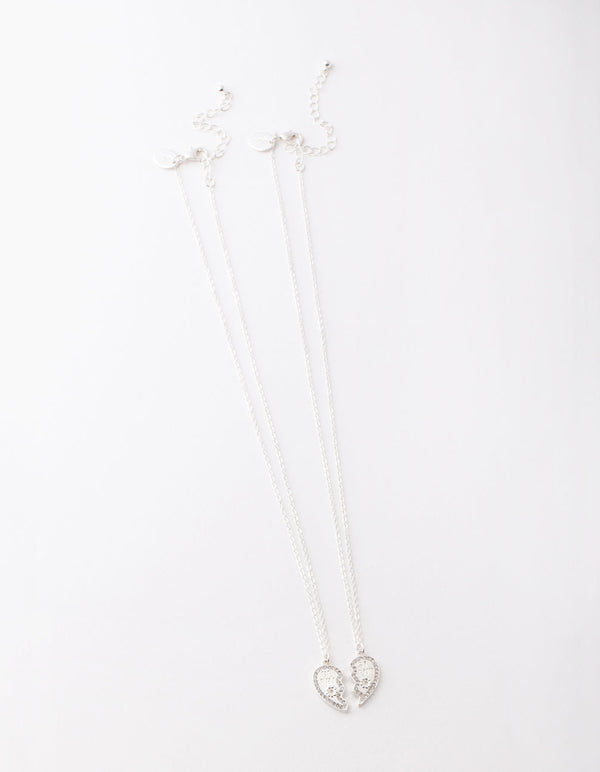 Srebrny naszyjnik z diamentami „Best Friend Half Heart Necklace” (2 sztuki)
