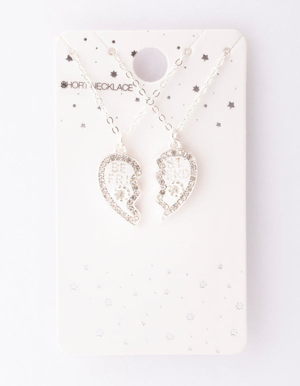 Srebrny naszyjnik z diamentami „Best Friend Half Heart Necklace” (2 sztuki)