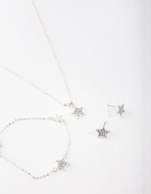 Zestaw kolczyków, naszyjnika i bransoletki Silver Star