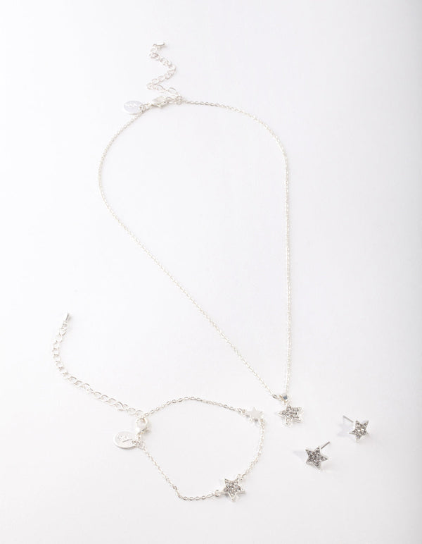 Zestaw kolczyków, naszyjnika i bransoletki Silver Star