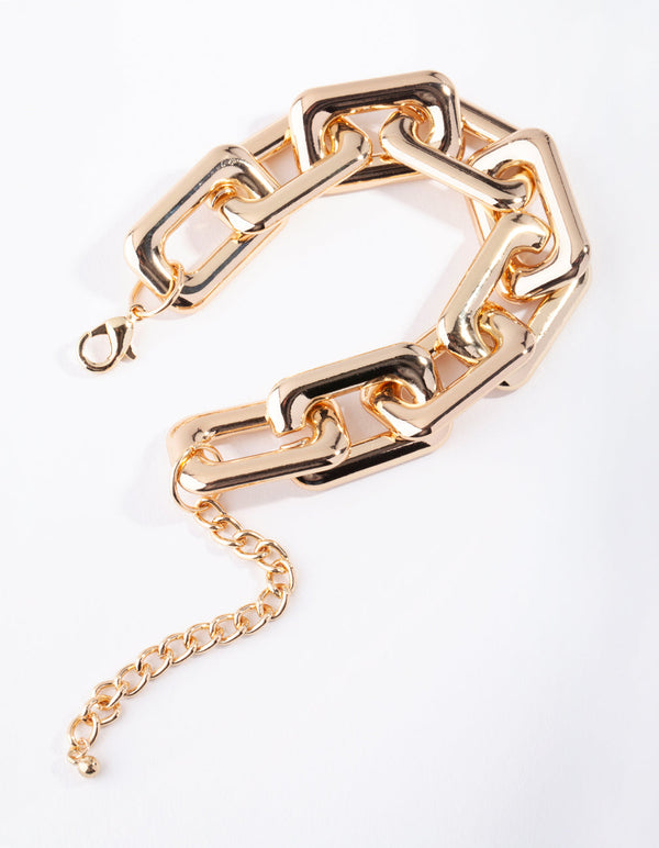 Gold Rectangle Link Bracelet