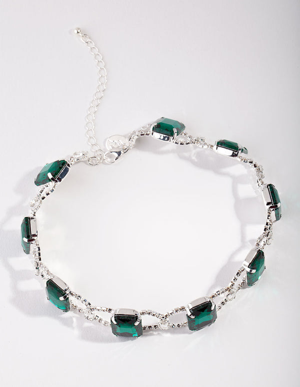 Naszyjnik choker ze srebra z szmaragdem