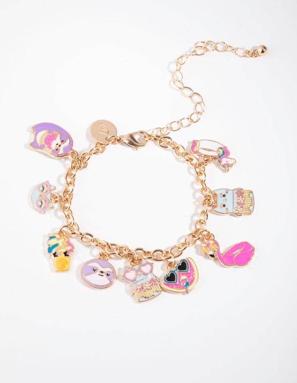 Bransoletka dziecięca ze złota z wieloma zawieszkami