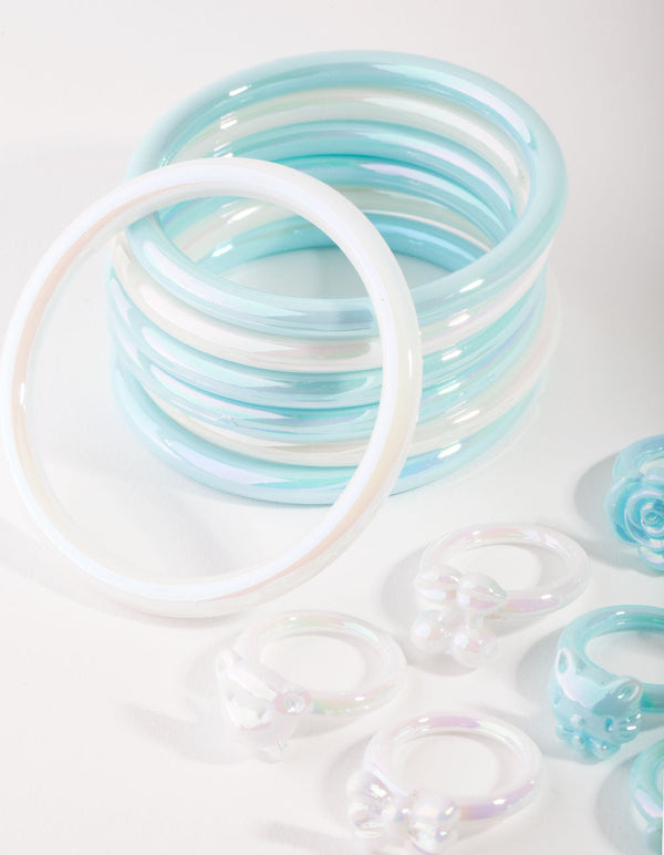 Zestaw 7 plastikowych bransoletek i pierścionków dla dzieci