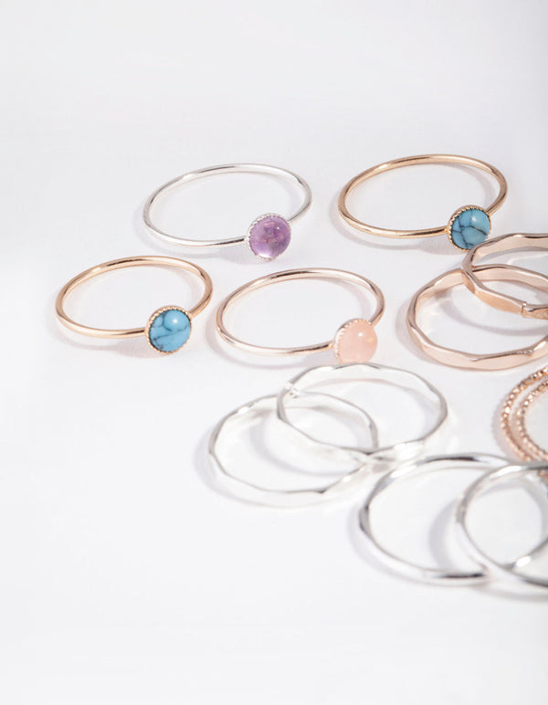 Mixed Metal Textured Stack 12-Pack Rings