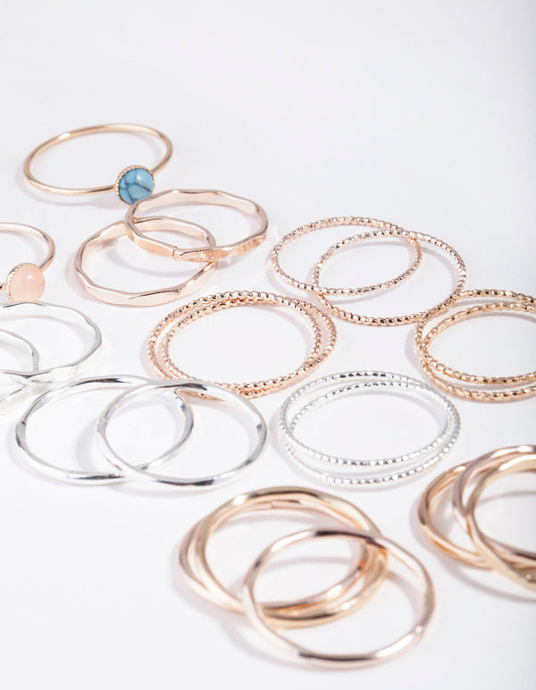 Mixed Metal Textured Stack 12-Pack Rings