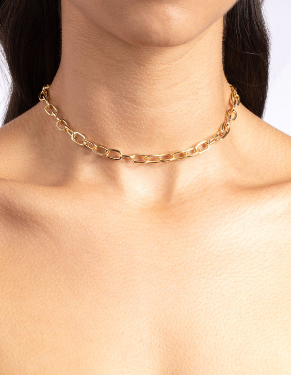 Gold Small Rectangle Link Choker Necklace