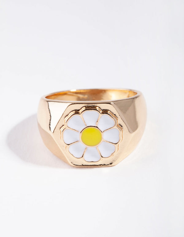 Złoty pierścień sygnetowy Daisy