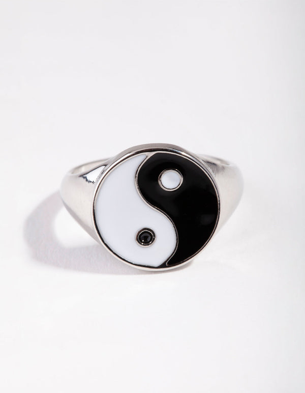 Pierścień sygnetowy rodowany Ying Yang