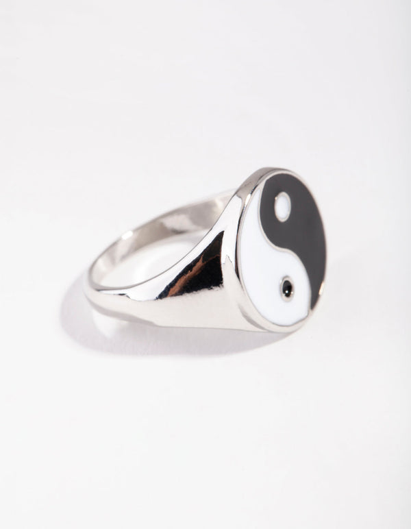 Pierścień sygnetowy rodowany Ying Yang
