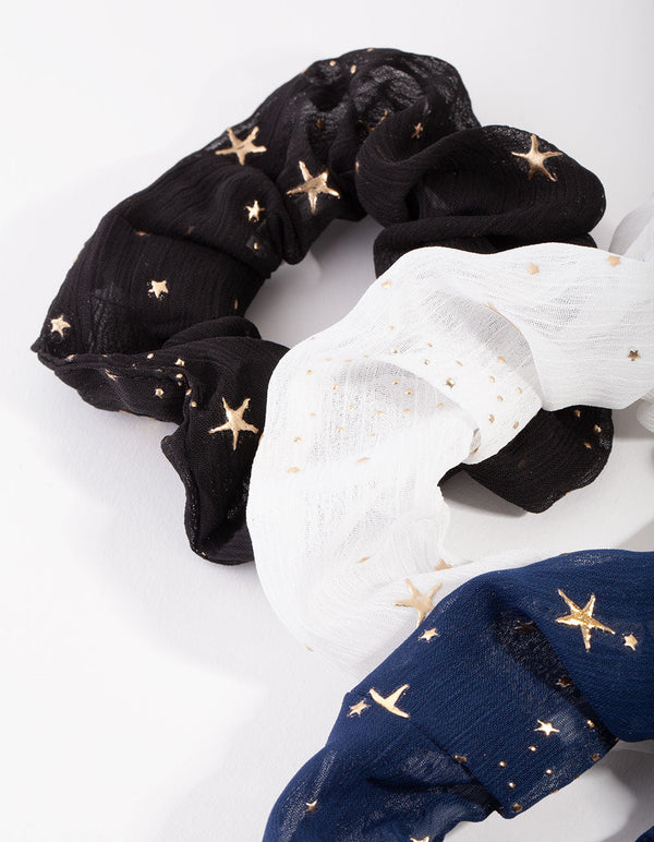 Gumki do włosów Fabric Star Detail, zestaw 3 sztuk