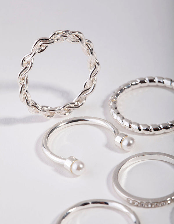 Pierścionki Midi Silver Wave i Pearl (zestaw 9 sztuk)