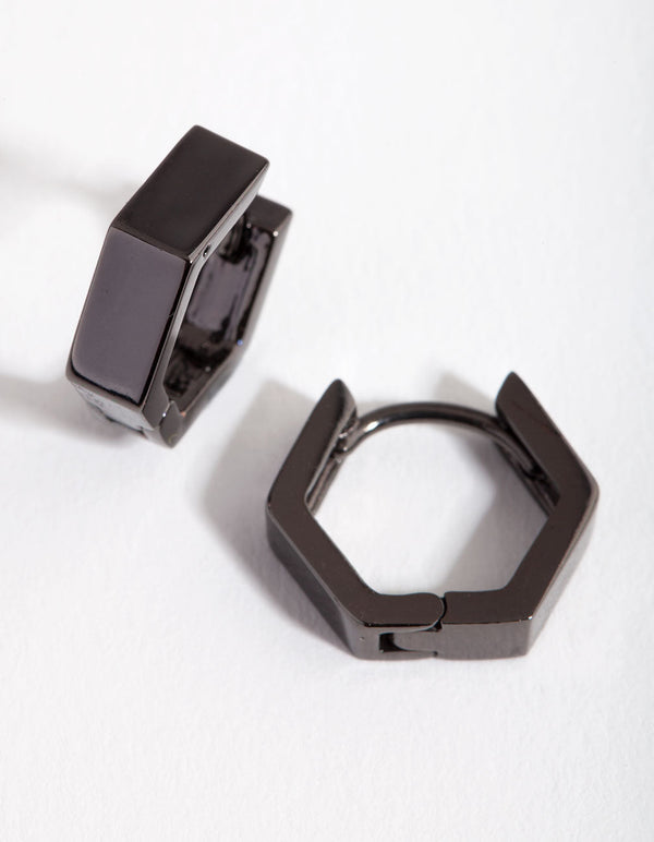 Kolczyki typu huggie w kolorze gunmetal hexagon