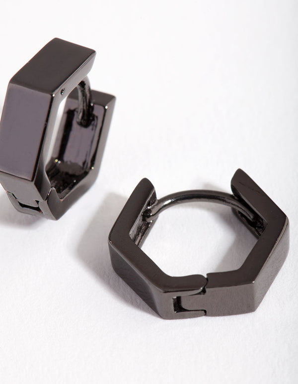 Kolczyki typu huggie w kolorze gunmetal hexagon