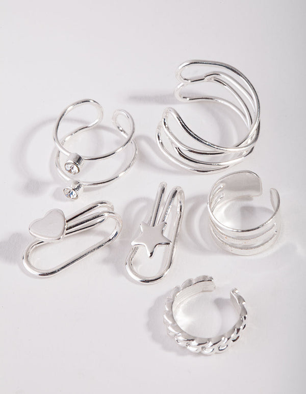 Silver Mix Texture Motif 6 Pack Earring