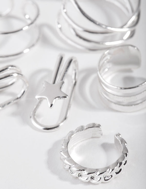 Silver Mix Texture Motif 6 Pack Earring