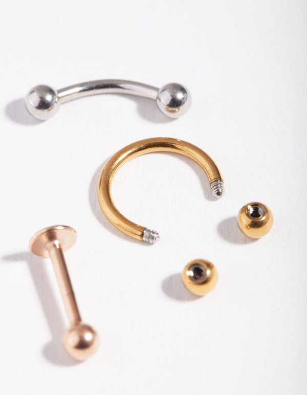 Zestaw 3 kolczyków do piercingu 5 mm