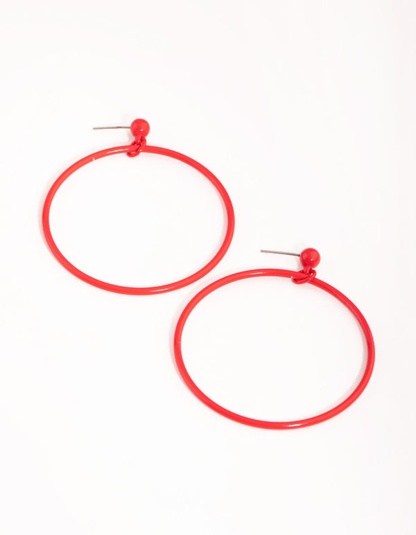 Matte Red Round Drop Earrings