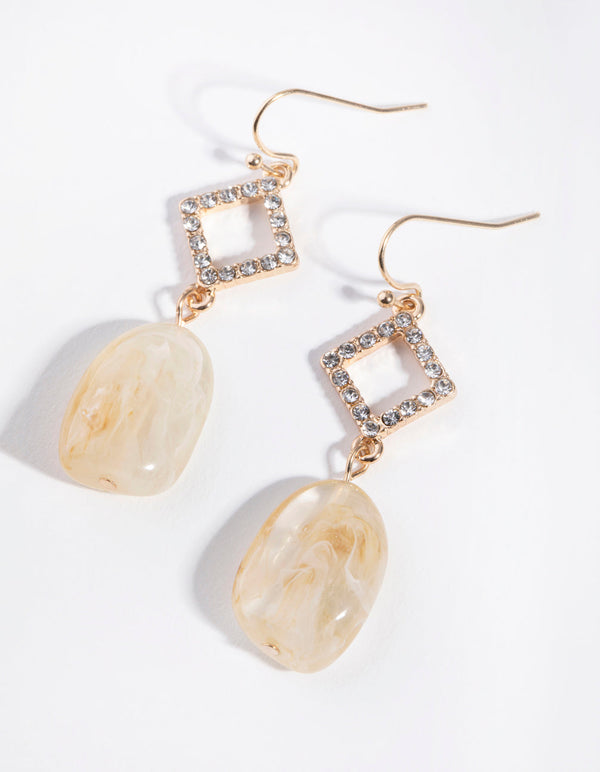 Gold Diamante Stone Drop Earrings