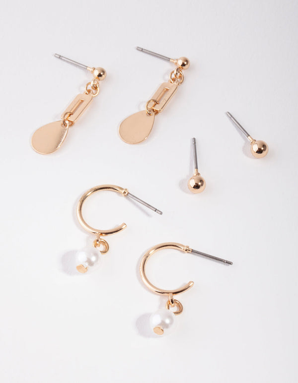 Gold Charm 3-Pack Hoop Earring