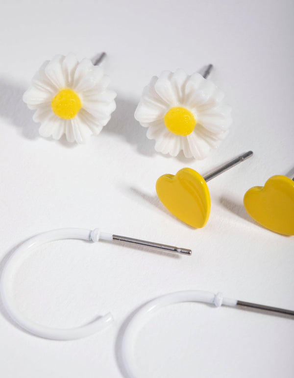 Matowe kolczyki Daisy Novelty w zestawie trzech sztuk