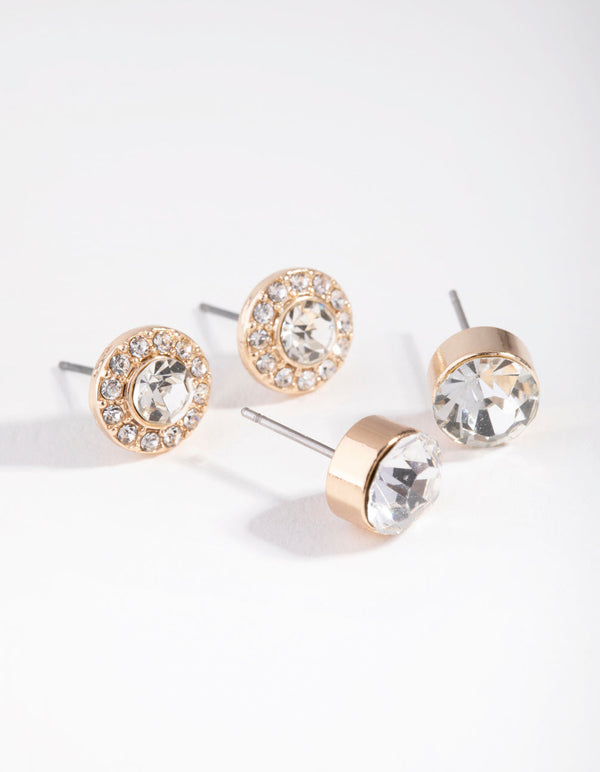 Gold Statement Diamante 2-Pack Earring