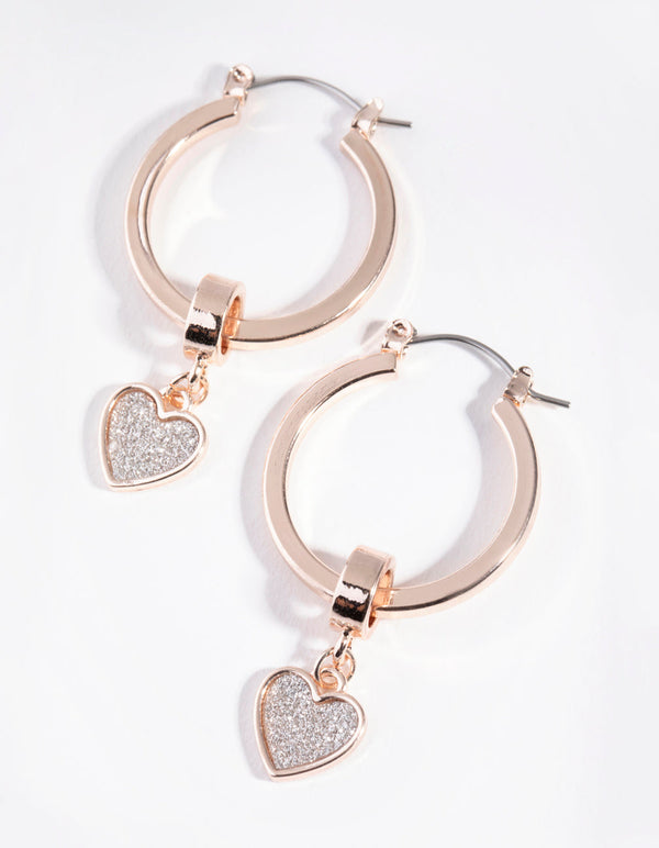 Rose Gold Glitter Heart Hoop Earrings
