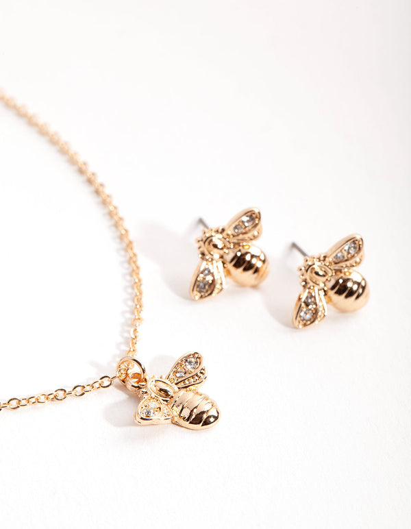 Gold Bee Earring and Necklace 2-Pack