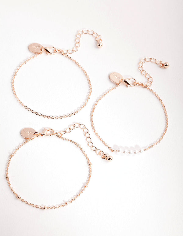 Rose Gold Dainty Pearl Bracelet 3-Pack