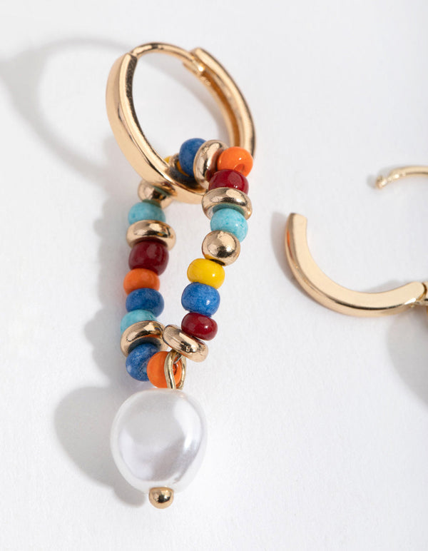 Gold Mismatch Bead Drop Earrings