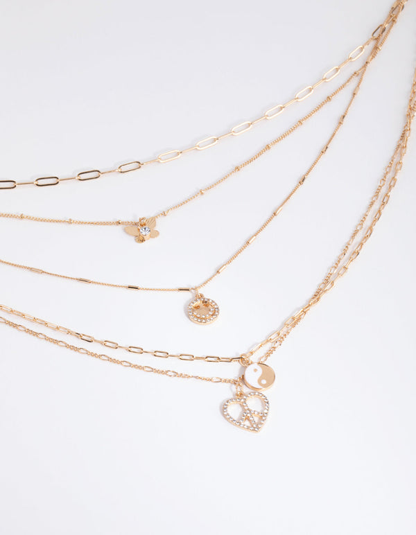 Gold Joyful Pendant 5-Row Necklace