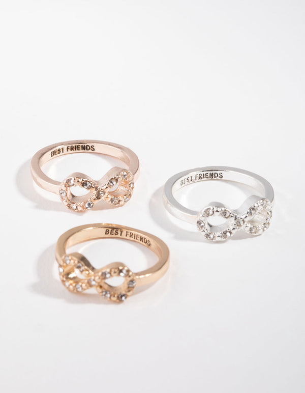 Zestaw 3 pierścionków Mixed Metals Infinity Bff