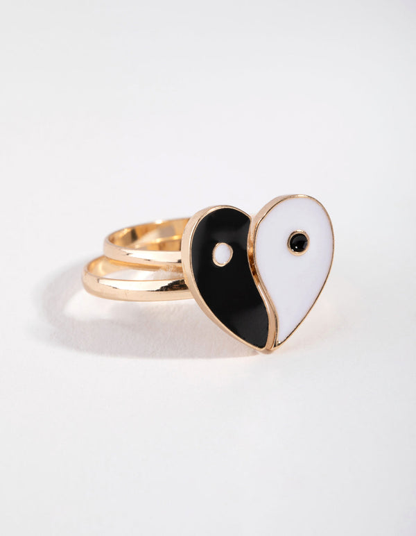 Dwupak złotych pierścionków Yin Yang BFF