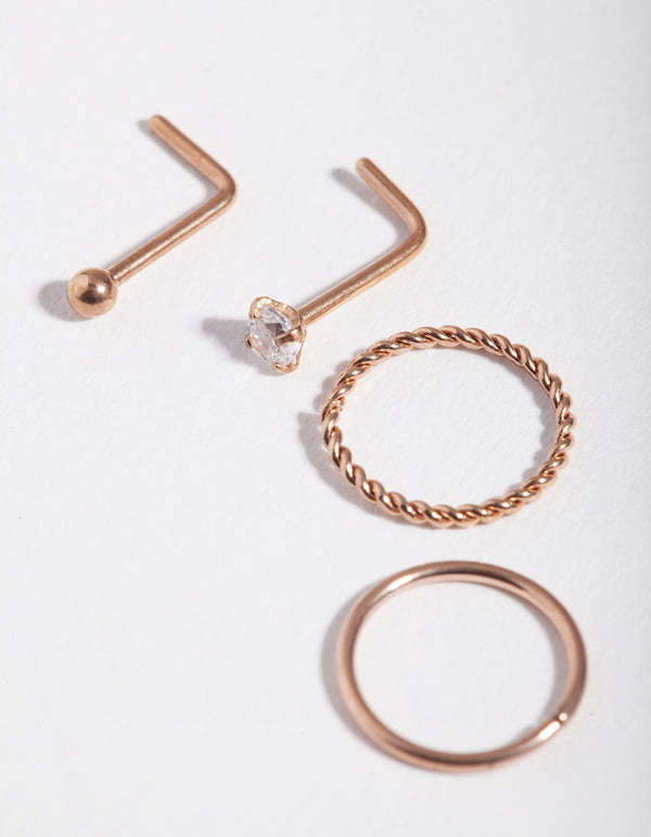 Surgical Steel Rose Diamante Twist 4-Pack Nose Stud