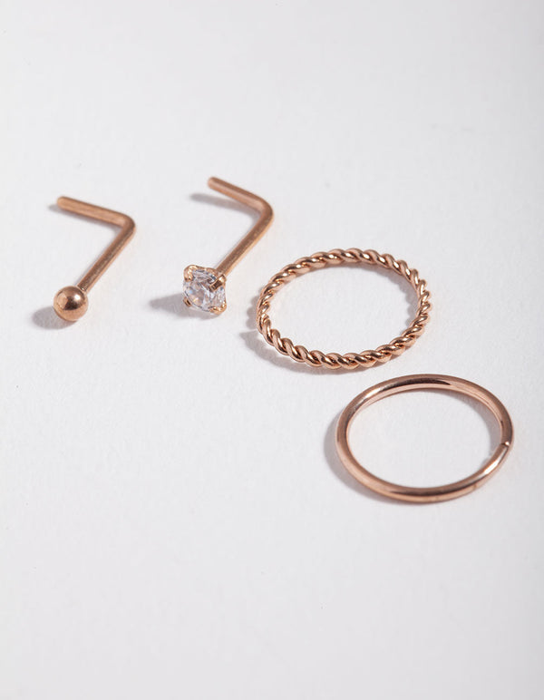 Surgical Steel Rose Diamante Twist 4-Pack Nose Stud