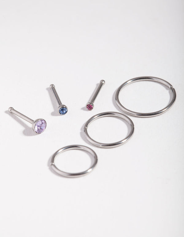 Surgical Steel Rhodium Fine Graduated 6-Pack Nose Studs