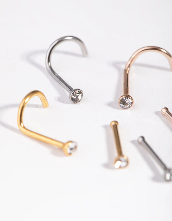 Mixed Metals Diamante 6-Pack Nose Studs