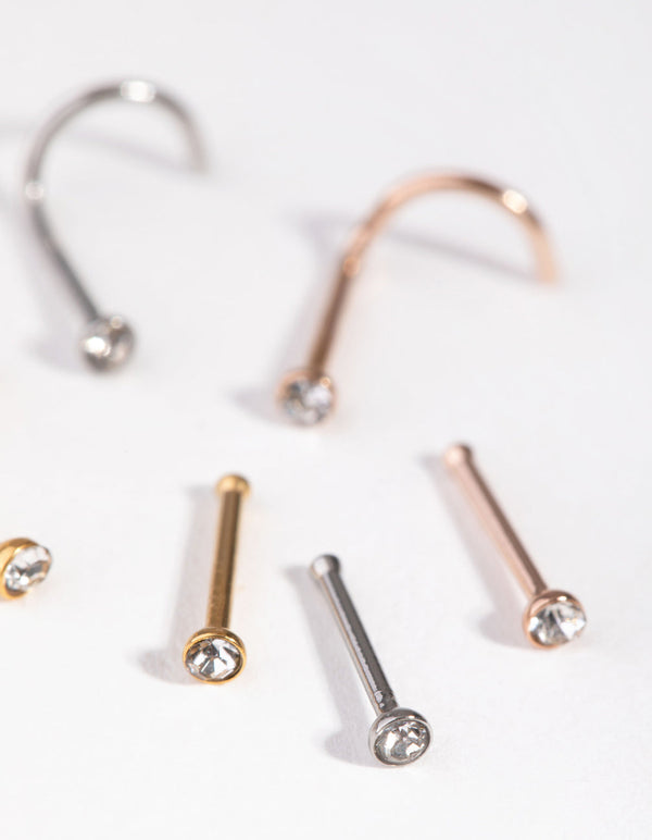 Mixed Metals Diamante 6-Pack Nose Studs
