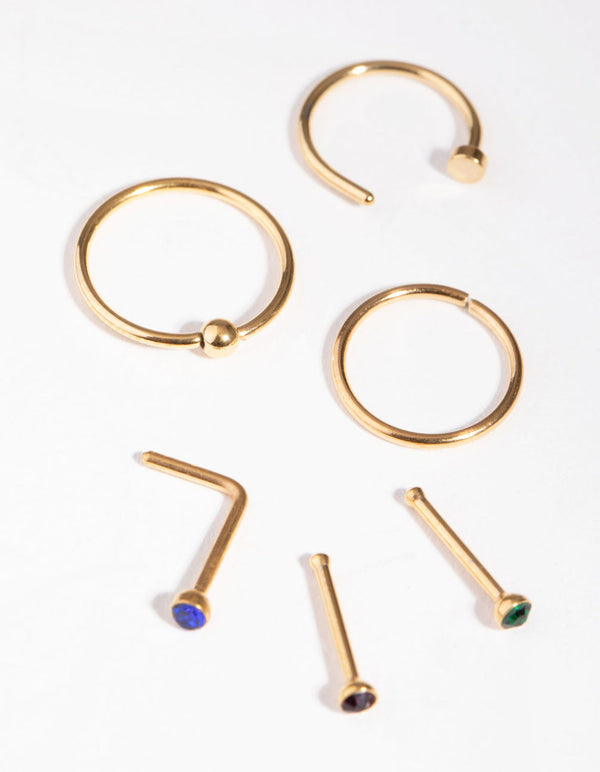 Gold Classic Mix 6-Pack Nose Rings