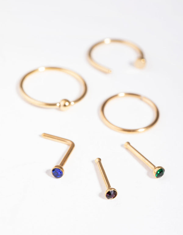 Gold Classic Mix 6-Pack Nose Rings