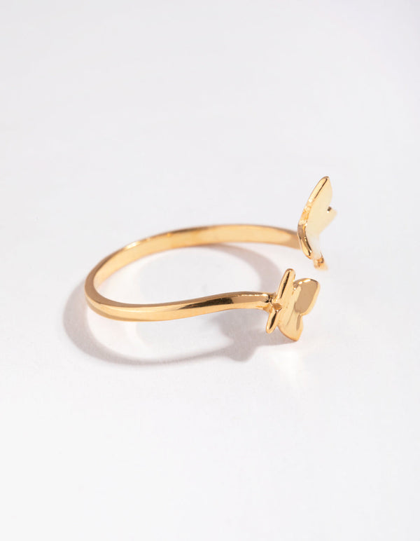 Yellow Gold Plated Sterling Silver Open Butterfly Ring