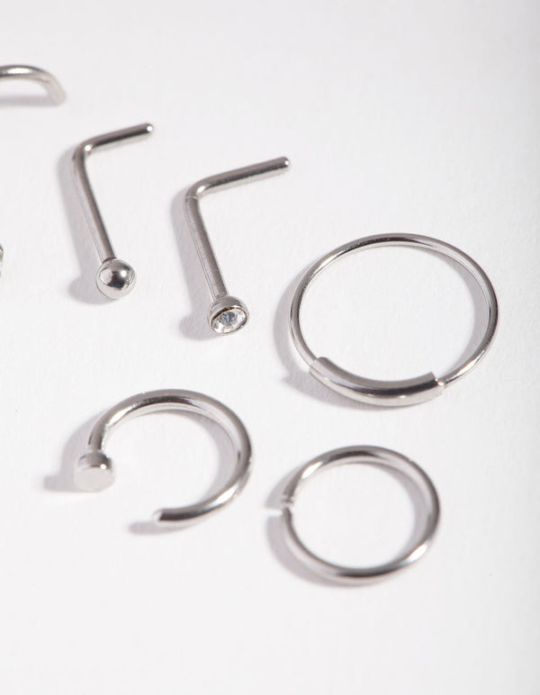 Surgical Steel Rhodium Nail 6-Pack Nose Ring