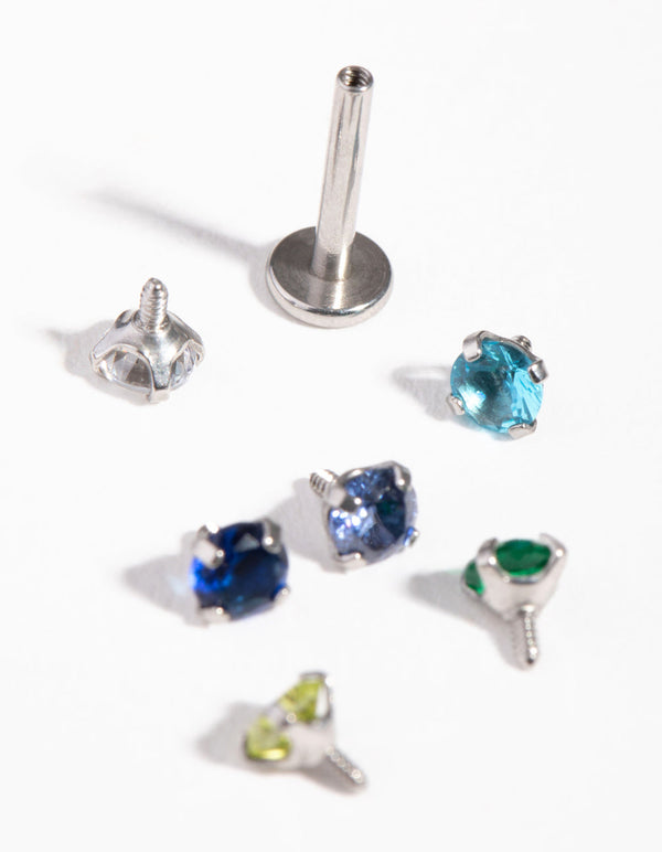 Rhodium Pastel Gem 6-Pack Flat Back