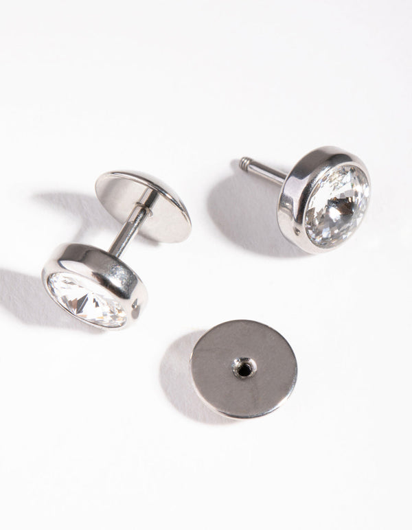 Rhodium Cubic Zirconia 8mm Faux Plug