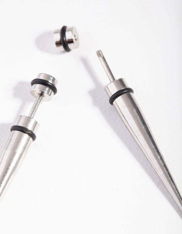 Surgical Steel Rhodium Simple Faux Taper